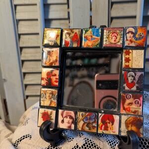 Handcrafted mosaic mirror with frame of artistic glass tiles